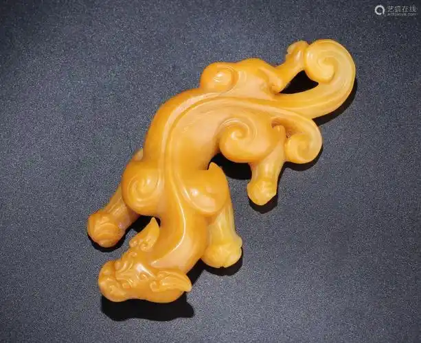 6868lot968清圆明主人款田黄螭龙摆件