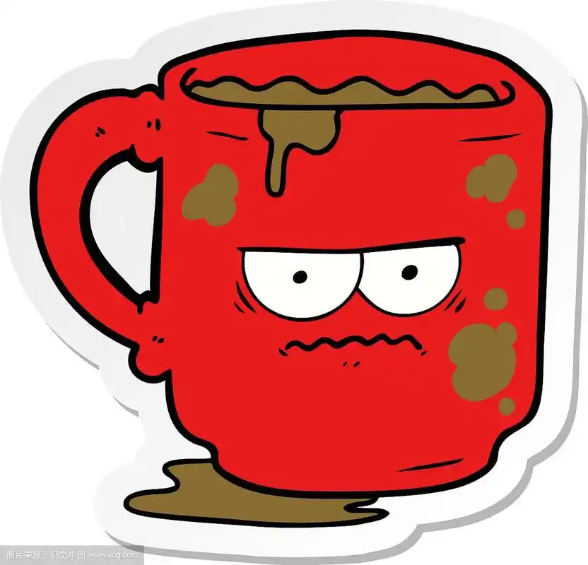 一个卡通办公室脏杯子的贴纸