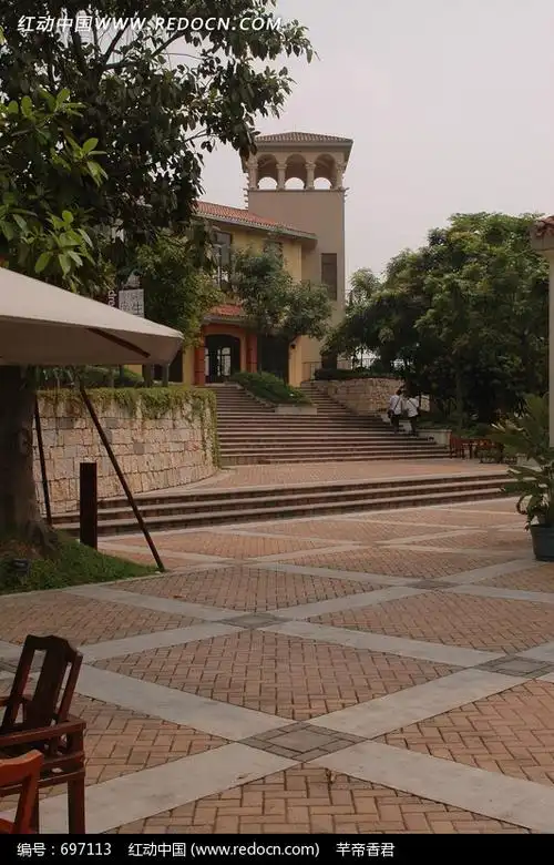 花园园林高档小区一角摄影图片