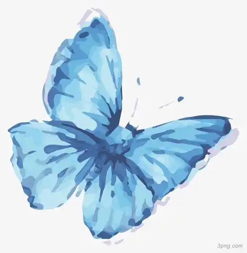 水彩蓝色蝴蝶png素材透明免抠图片-卡通手绘