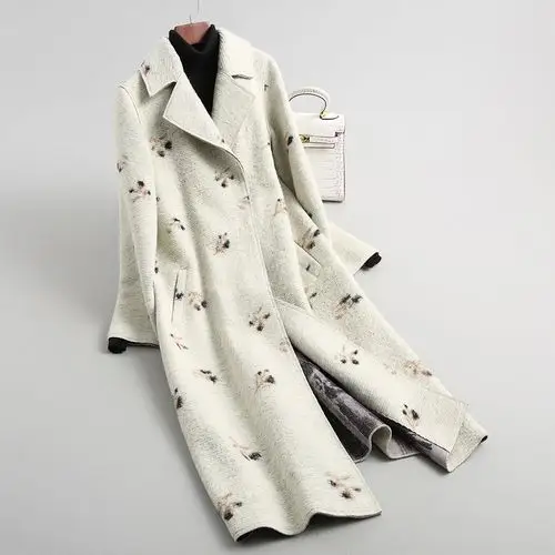 绵羊毛大衣女长款3d印染女式外套