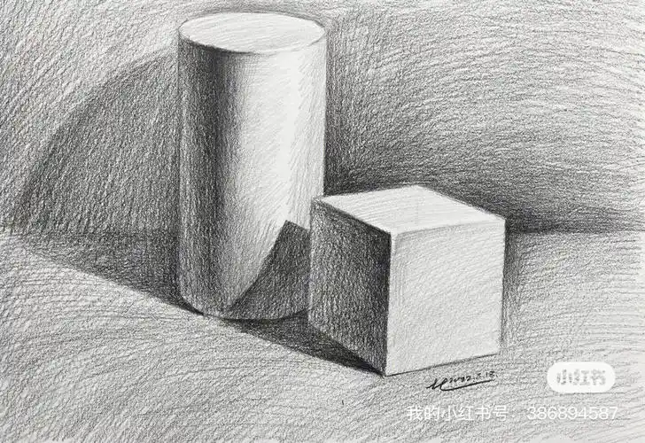 87素描几何体基础入门正方体圆柱体组合