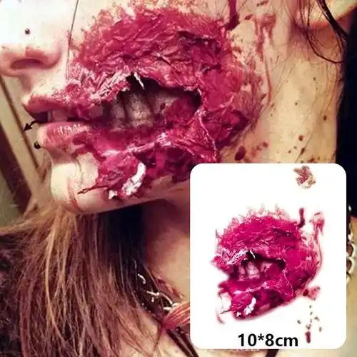假伤口化妆道具 恐怖仿真纹身贴万圣节3d逼真流血假伤口伤疤咬痕抓痕