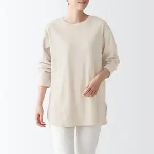 无印良品 muji 女式 双罗纹编织 长款长袖t恤