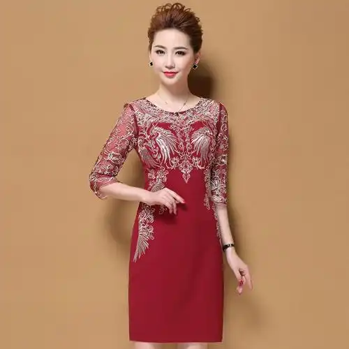 嫁女儿妈妈婚礼服高档秋装喜婆婆丈母娘婚礼服参加婚礼装高连衣裙显瘦