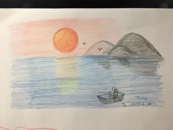 夕阳西下简笔画海边的夕阳简笔画步骤海边的夕阳简笔画作品彩色图片