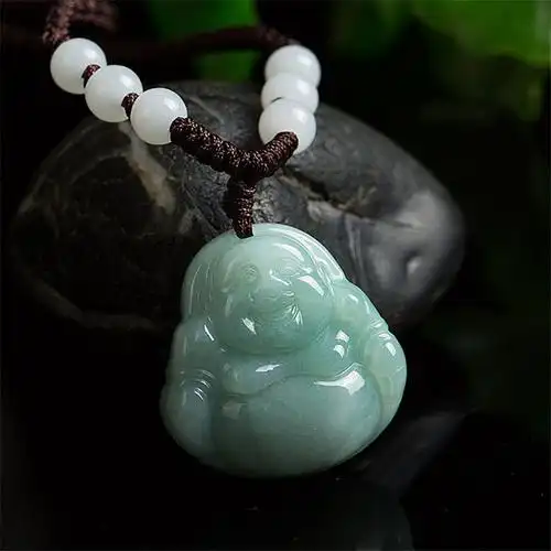 翡翠笑佛挂架佛公坠女款项链弥勒佛玉坠饰品送女朋友七夕情人节礼物