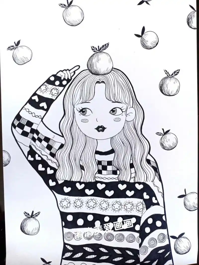 女孩线描 #画画# #黑白线描# #女孩头像# 回村了,没有带画笔,只能画个