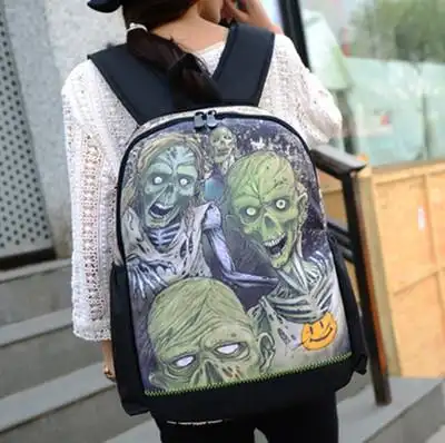 劲爆搞怪骷髅行尸走肉恐怖吓人夜光双肩包 男女个性背包 学生书包