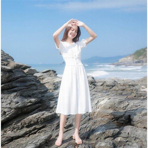 2020夏季新款法式复古裙过膝很仙的法国小众白色仙女裙连衣裙裙子