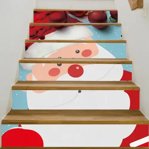 slt032外贸新款圣诞老人楼梯贴纸 3d装饰台阶贴 地贴自粘墙贴