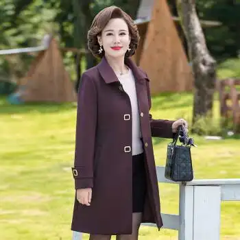 流贝女式老人长风衣中年妈妈秋装新款风衣秋冬外套中老年女装春秋气质
