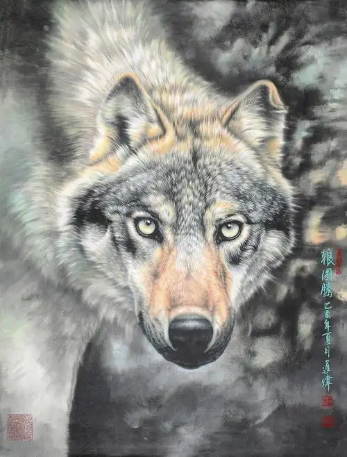 0824 乙酉(2005年)作 狼图腾 镜片 设色纸本