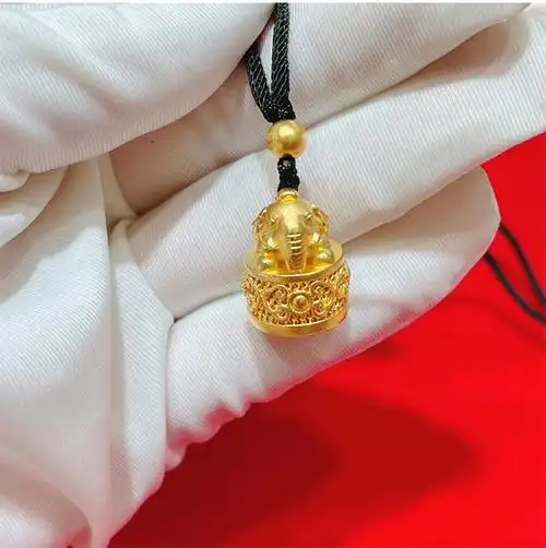 福韵礼福字古法金印章吊坠黄金醒狮足金大象坠子挂绳女高档黑绳项链