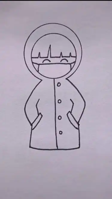 画一个戴口罩的小女孩,天冷了,大家别忘了戴好口罩哦.