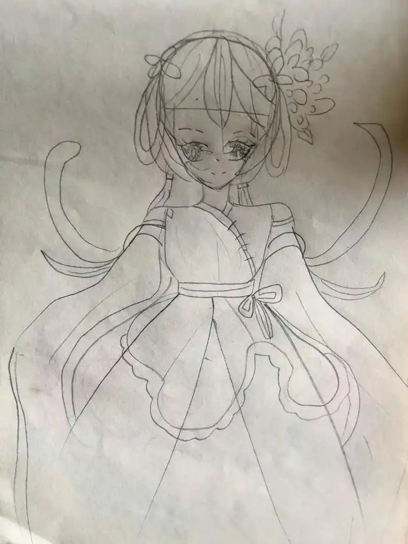 就……随便画个古风.铅笔线稿檫不掉,颜色随便涂的#古代女子# - 抖音