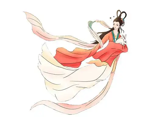 彩色手绘卡通古风中国风嫦娥中秋节元素png素材