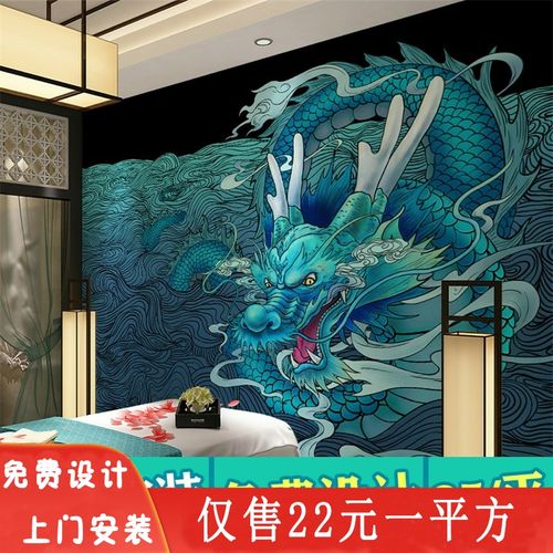 青龙纹身店背景墙纸壁画刺青纹身工作室图案霸气白虎朱雀玄武壁纸