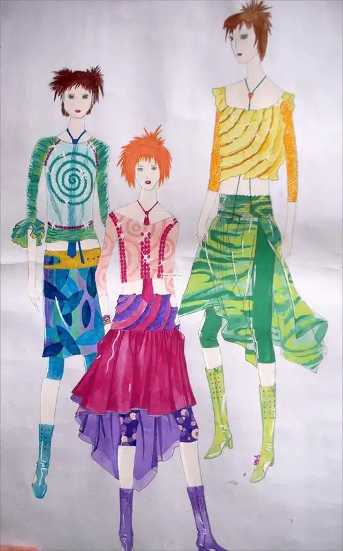 女装休闲套装设计手稿图-女士休闲套装款式效果图-cfw服装设计