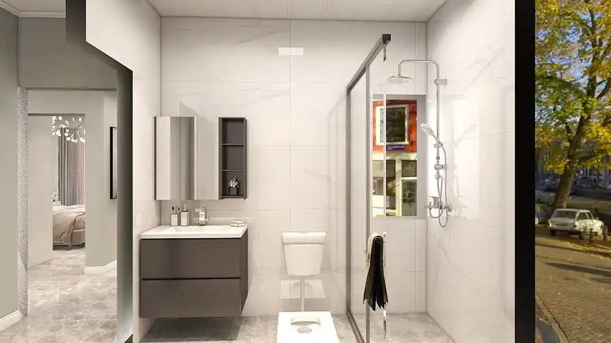 卫生间和谐舒适的颜色搭配,让人感觉特别温馨,在温和的灯光中有一种闲