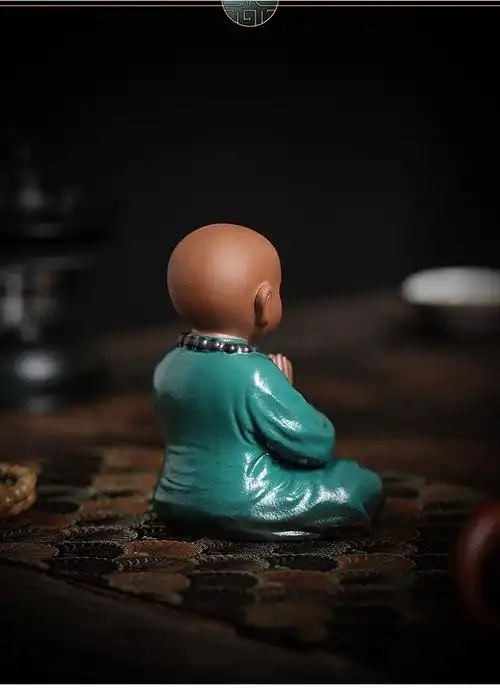 木客 禅意精品紫砂可爱小和尚茶宠摆件创意茶室茶空间茶桌面陶瓷装饰