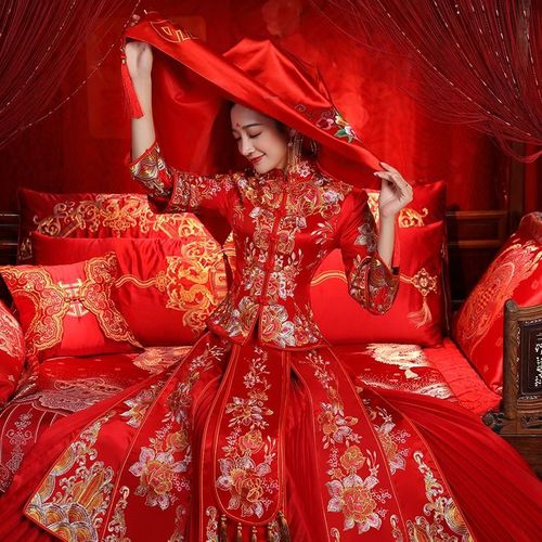 秀禾服新娘2022新款中式结婚礼服中国风秀禾敬酒服新娘结婚嫁衣夏 加