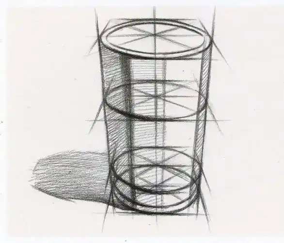 素描圆柱体玻璃杯教程 包括实体图步骤和玻璃杯结构-普画网