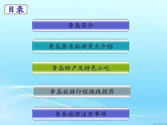 目录 青岛简介 青岛著名旅游景点介绍 青岛特产及特色小吃 青岛旅游