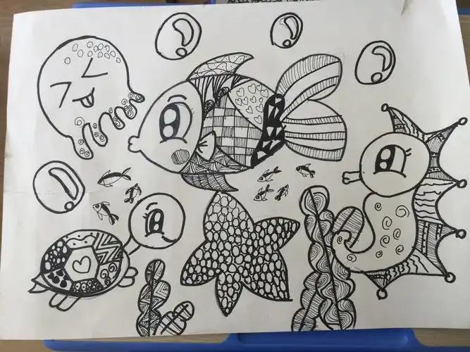 儿童画 线描 海底世界 学生作品 - 堆糖,美图壁纸兴趣社区