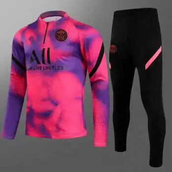 21-22巴黎长袖训练服成人儿童秋冬足球服梅西球衣男 2021巴黎粉色迷彩