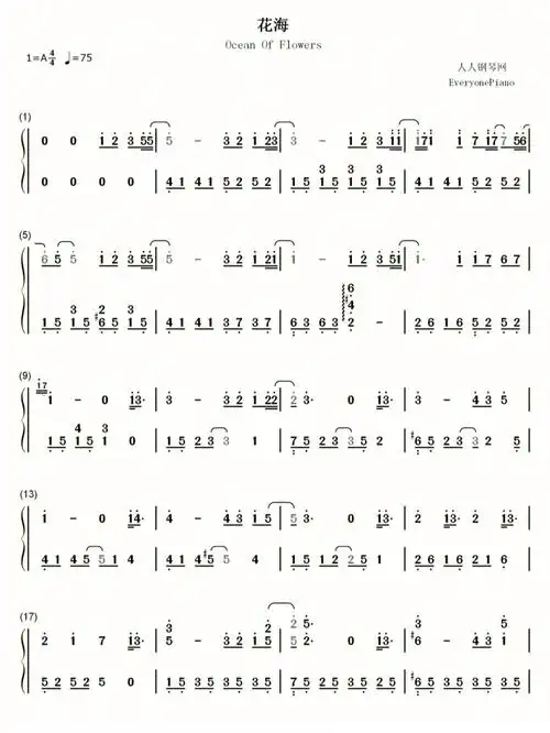 《花海》周杰伦钢琴简谱双手#钢琴简谱  #钢琴双手简谱  #钢琴曲简谱