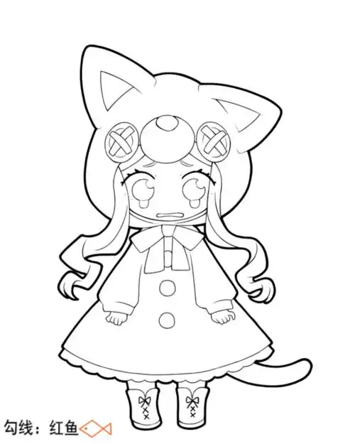 q版人物 动漫线稿 黑白线稿素材