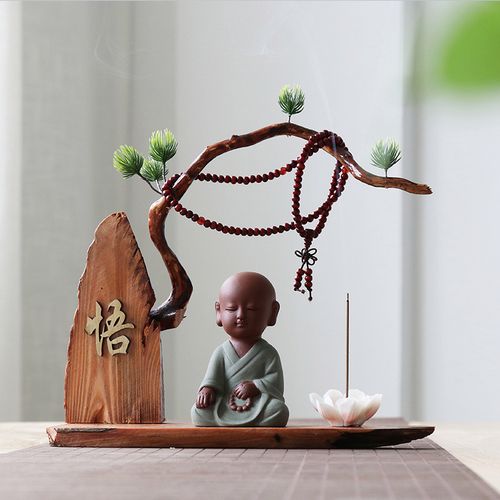 创意中式紫砂小和尚茶宠摆件禅意风化办公室茶室摆件