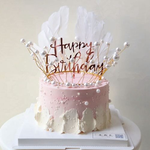 皇冠蛋糕装饰唯美少女手工珍珠王冠派对主题蛋糕装扮配饰摆件