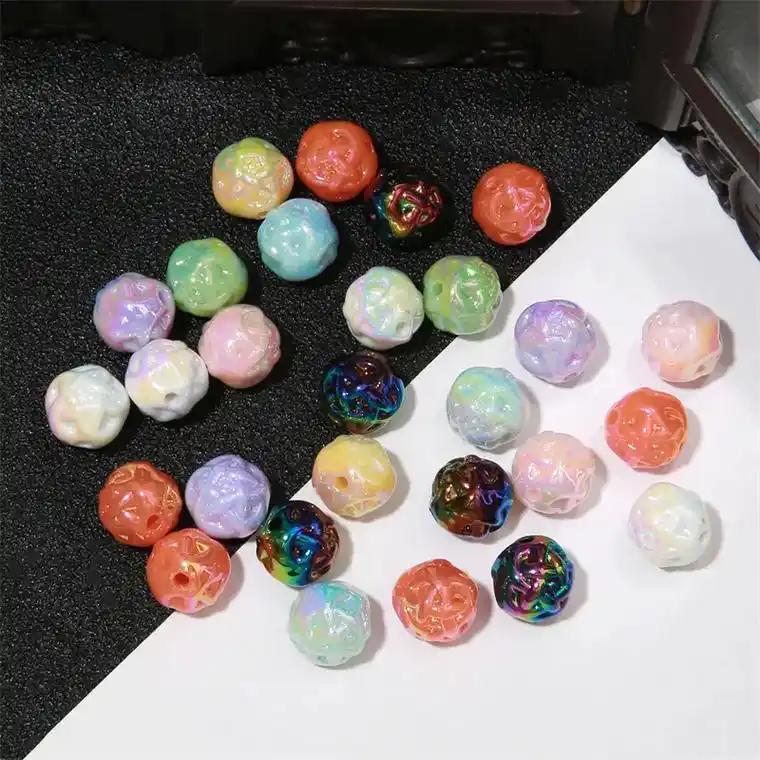 5个亚克力炫彩小毛线花球珠子散珠diy手工材料手链项链发饰品 - 抖音