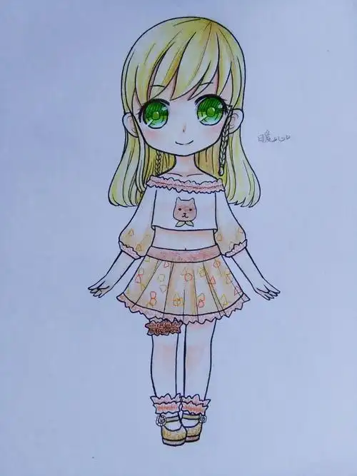 手绘彩铅q版女孩