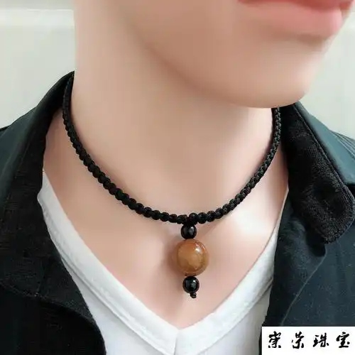 九眼天珠项链男韩版简男士挂件潮男个性玛瑙锁骨遮疤痕 暗红三眼天珠