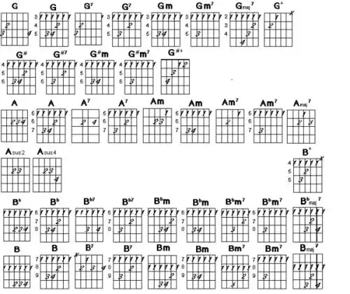 吉他b和弦用哪几根手指按,按几弦几品?请各位高手指点!