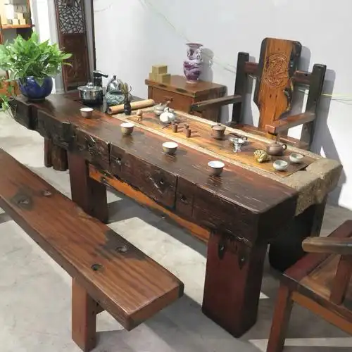 船木茶桌椅组合实木茶台茶几家用客厅茶台套装办公室仿古功夫茶桌茶室