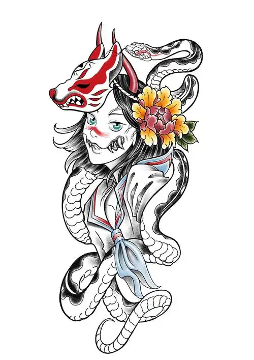 恶魔少女纹身手稿