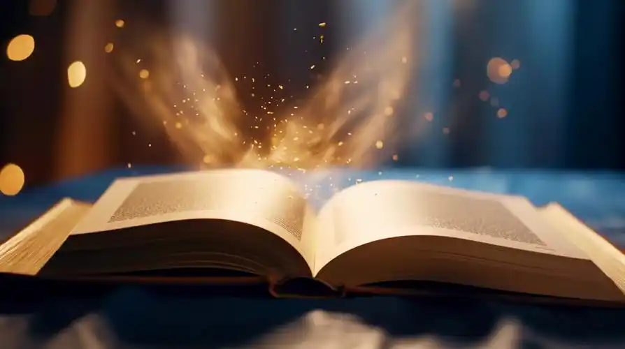 阳光下的木制书桌上一本打开的书读书看书阅读投入学习知识文化世界