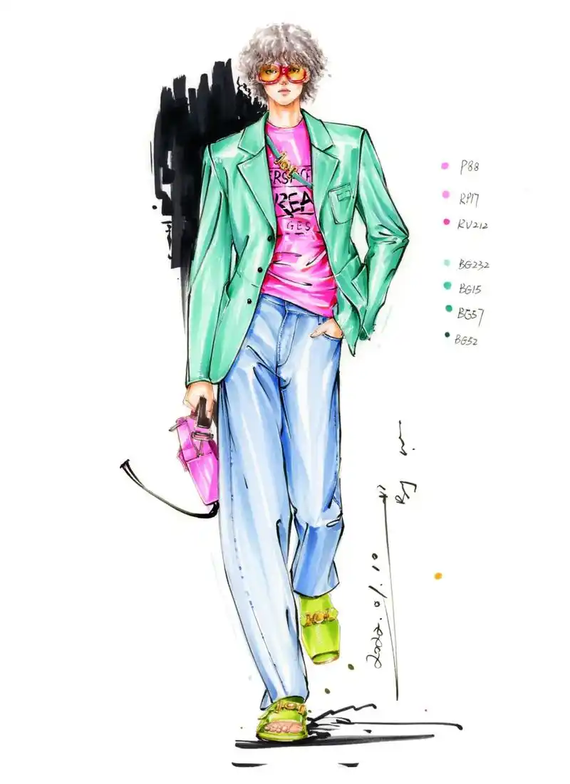 马克笔时装画#服装设计 #服装设计手绘 @ - 抖音