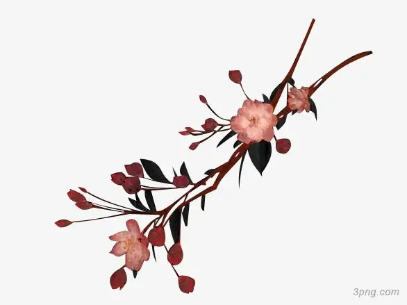 花枝花朵中国风漂浮古风png素材透明免抠图片-装饰效果