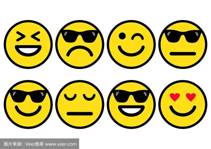 夏日太阳镜上的黄色笑脸,积极的,中性的和消极的表情符号,不同的情绪.