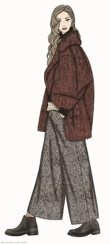 个性深红色大外套女装服装效果图