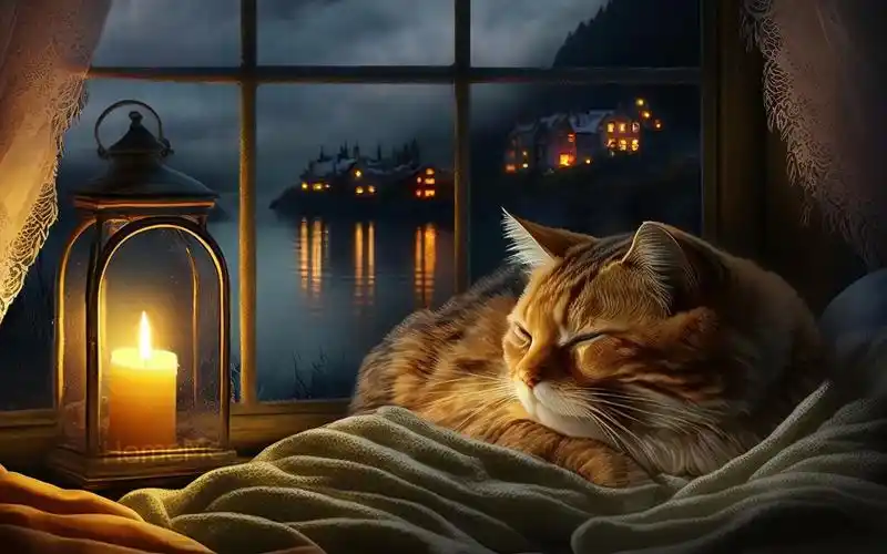 (壁纸版)猫发出呼噜声,发出蜡烛的声音