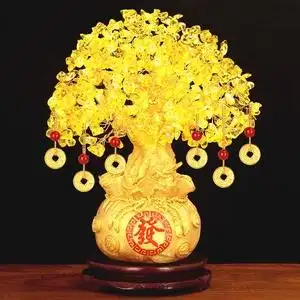 宏图好运肥城吉福黄水晶摇钱树发财树摆件家居酒柜装饰工艺品客厅