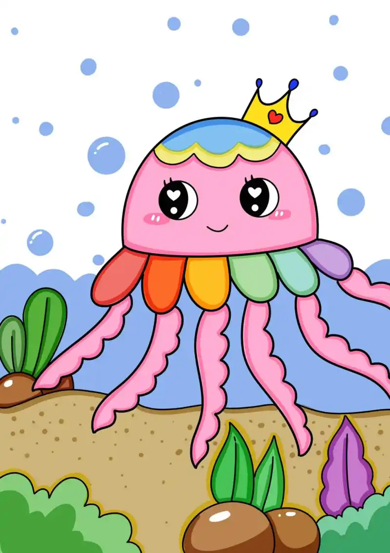 可爱的水母儿童创意画 简单 适合4-5岁 #创意美术儿童画# #简笔画教程