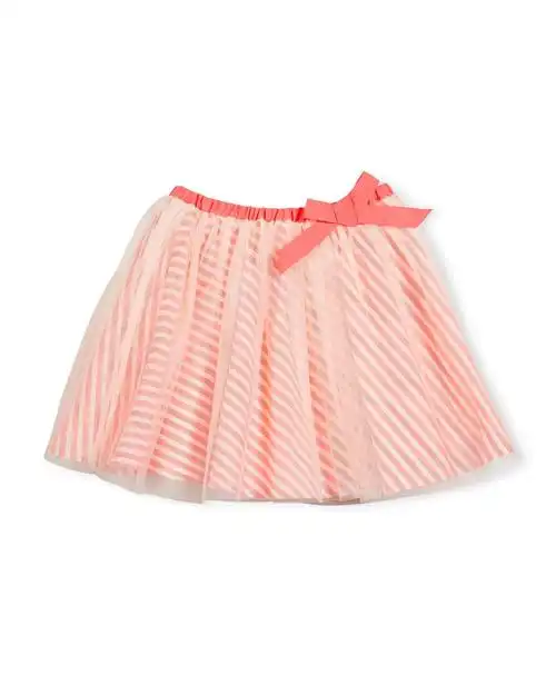 striped-underlay tulle a-line skirt, pink, size 4-8