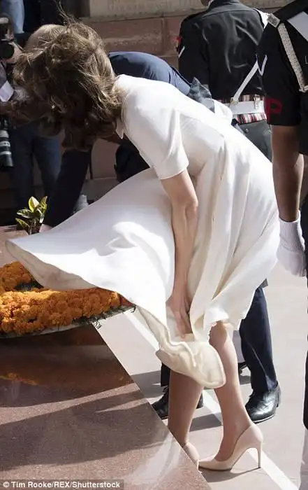 凯特王妃上演"梦露时刻" 遇大风裙子被吹起